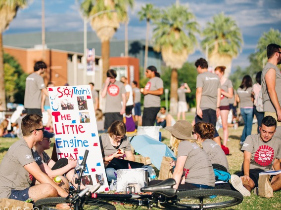 Students gathered on the field