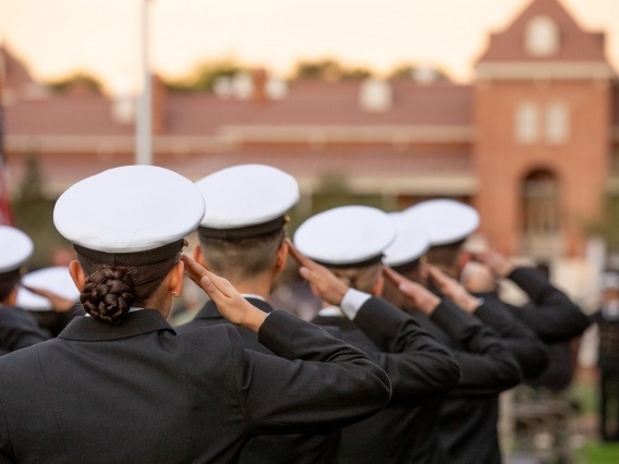 UArizona Naval ROTC midshipmen stand in formation 