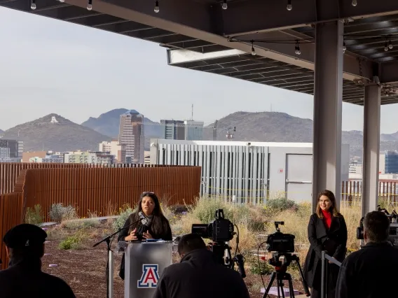 a press conference on the roof of ENR2 overlooking the city of Tucson